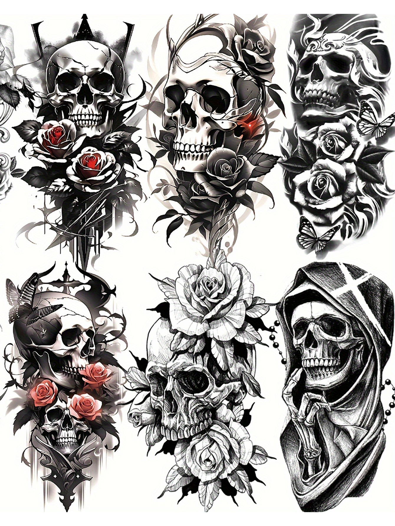 3D Skull and Rose Waterproof Temporary Tattoo Stickers
